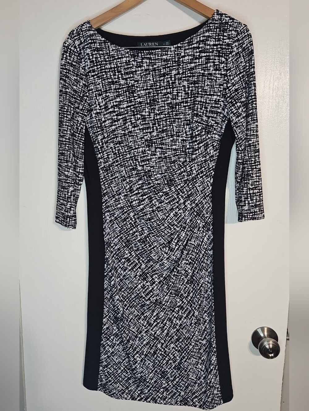 Ralph Lauren Black and White Textured Midi Sheath Dress
